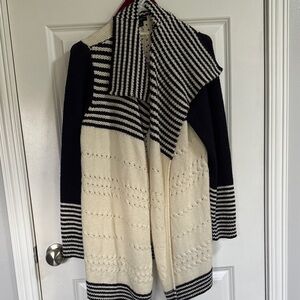Talbots Navy and Cream Striped Cardigan